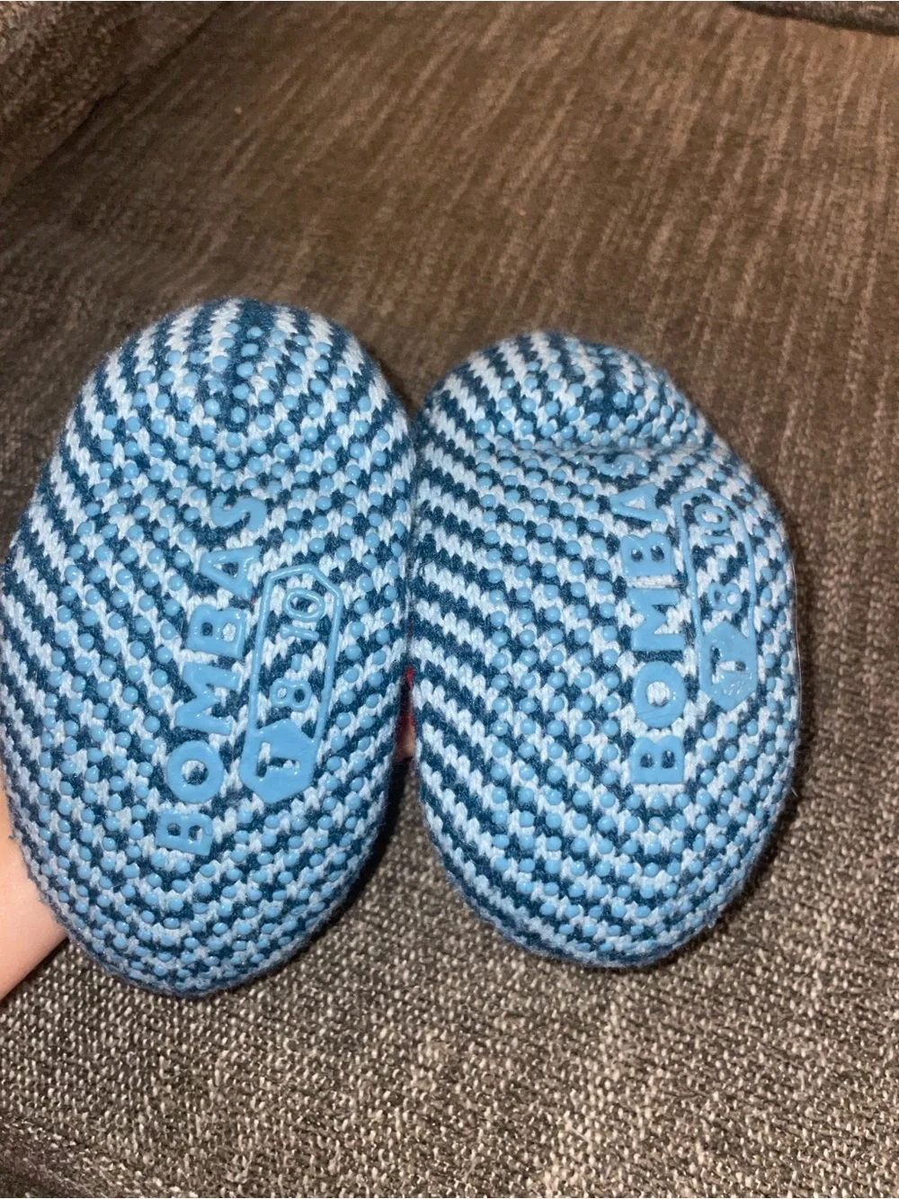 Bombas Blue and Red Knitted Gripper Slippers Size 8-10